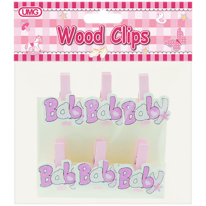 BABY CLIP W/ "BABY" DIE CUT 6PK PINK