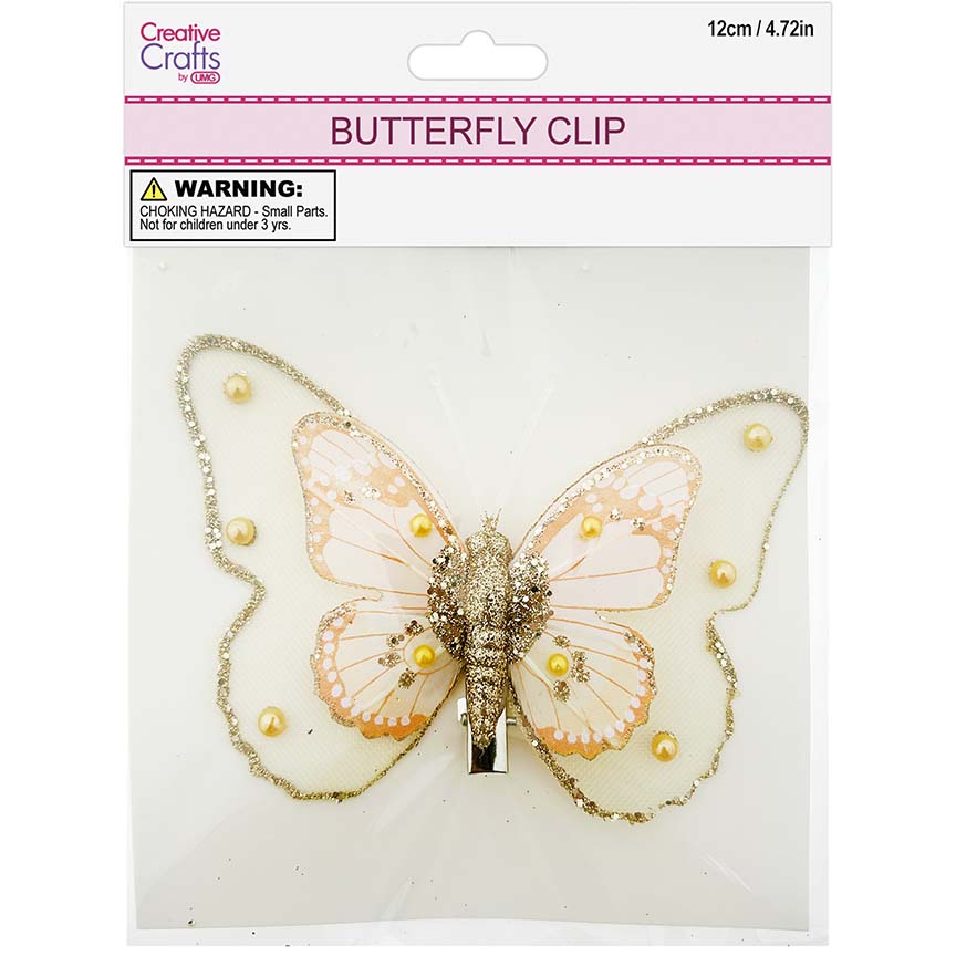 BUTTERFLY CLIP EMB LIGHT GOLD 1PC 12CM