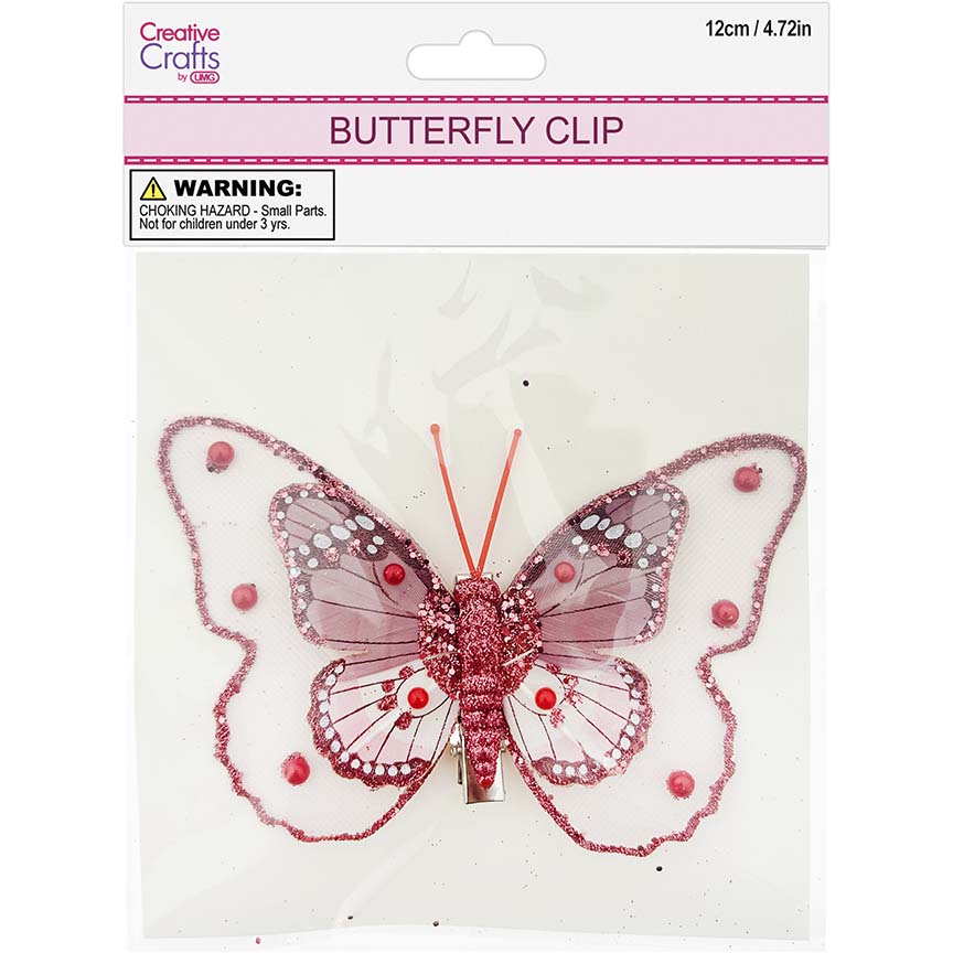 BUTTERFLY CLIP EMB PINK 1PC 12CM