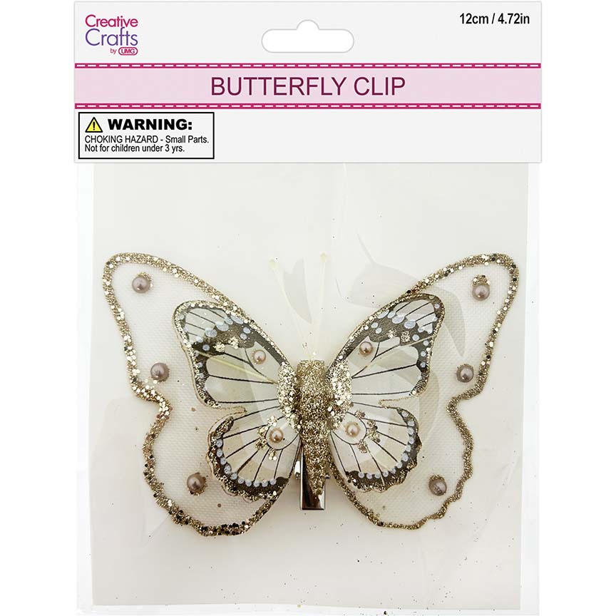 BUTTERFLY CLIP EMB CHAMPAGNE 1PC 12CM