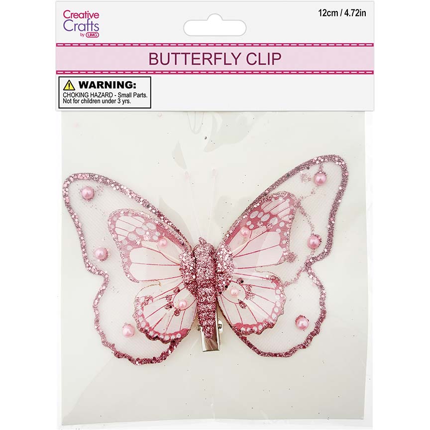 BUTTERFLY CLIP EMB LIGHT PINK 1PC 12CM