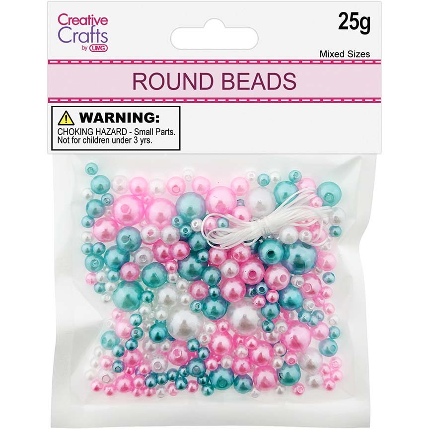 BEAD ROUND 25G BLUE&PINK MIX SIZE