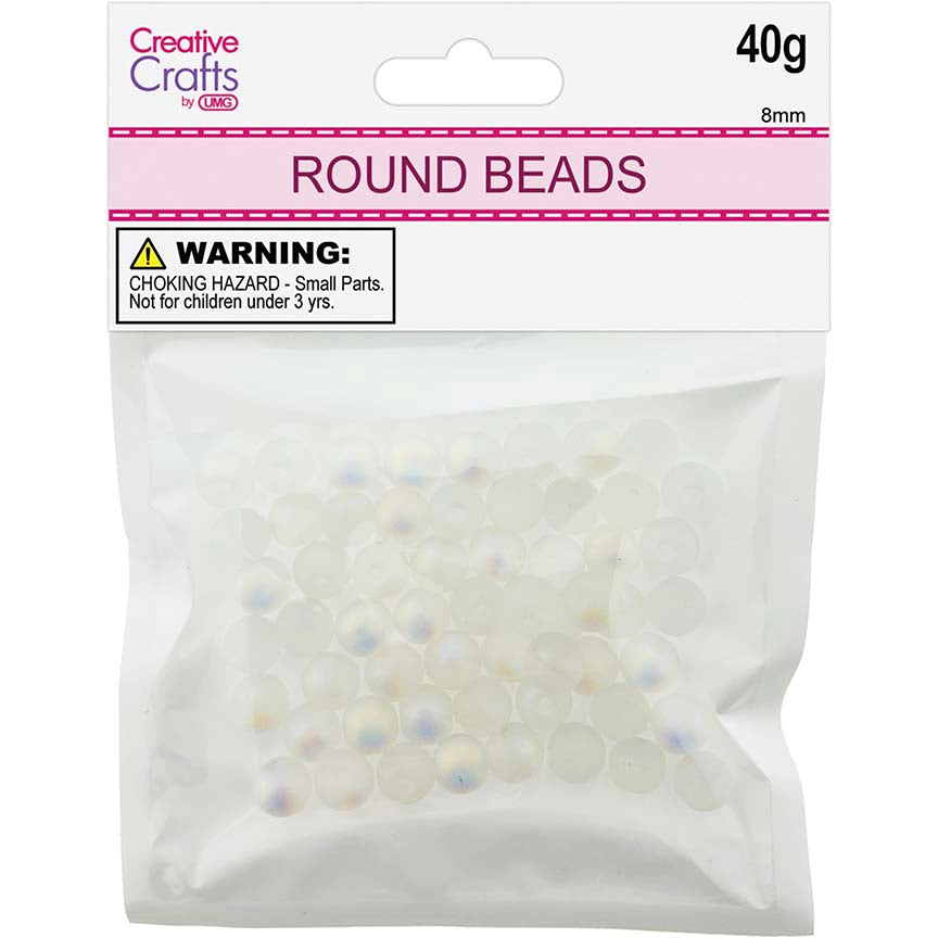 CRAFT BEADS 40G ROUND IRIDESCENT