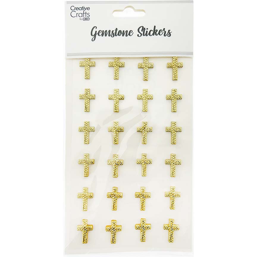 GEM STICKER CROSS 18MM GOLD 24PC