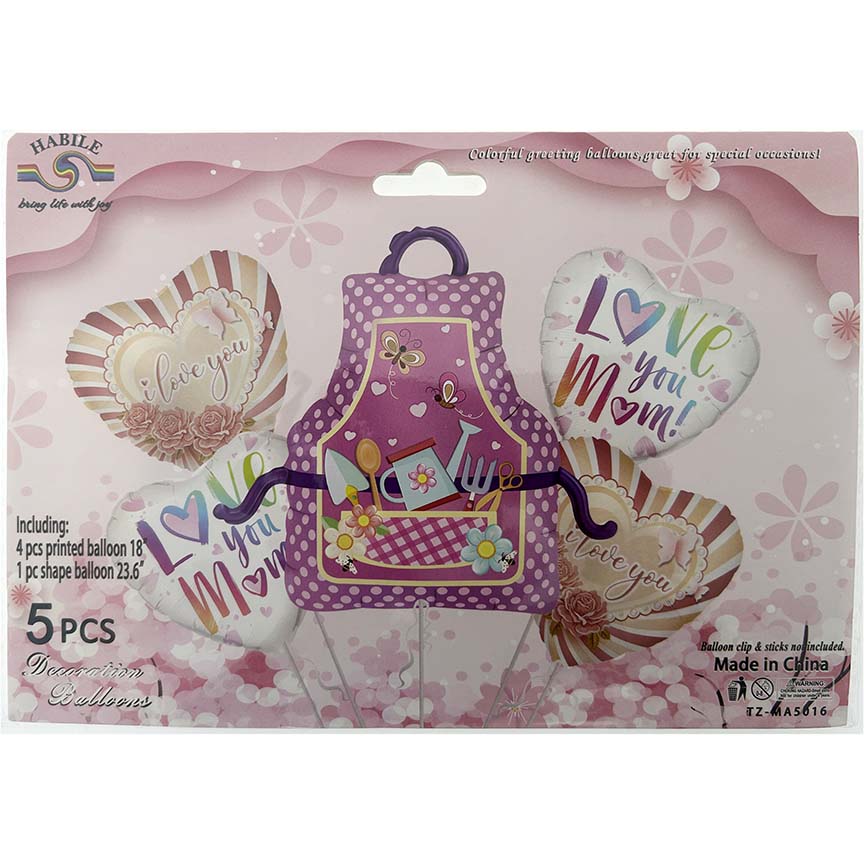 MOTHER'S DAY BALLOONS 18" & 23.6" 5PC 23in (58.42cm)