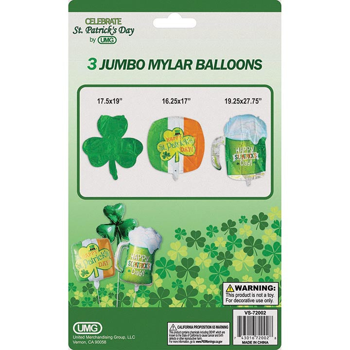 MYLAR BALLOONS 3PC ASSORTED 20in (50.8cm)