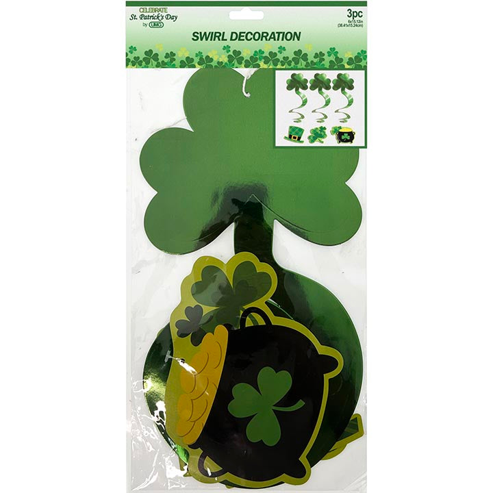 DÉCOR SWIRL W/ METALLIC SHAMROCK 3PC 15x6in (38.1x15.24cm)