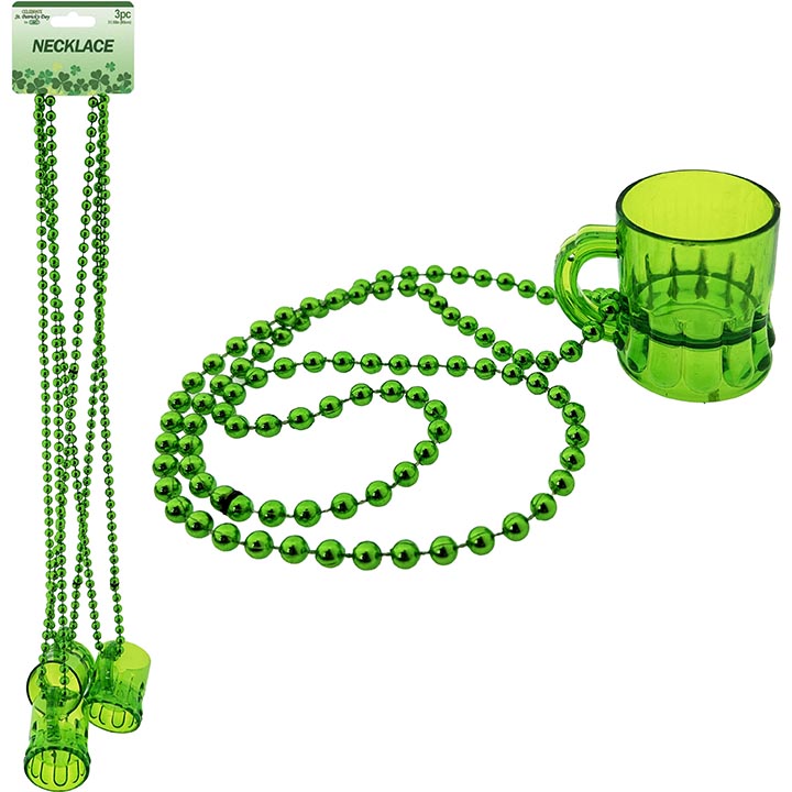 SHAMROCK SHOT NECKLACE GREEN 3PC 31.5in (80cm)