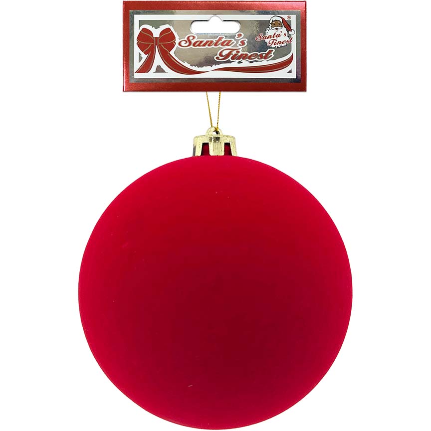 BALL ORNAMENT 15CM FLOCK RED