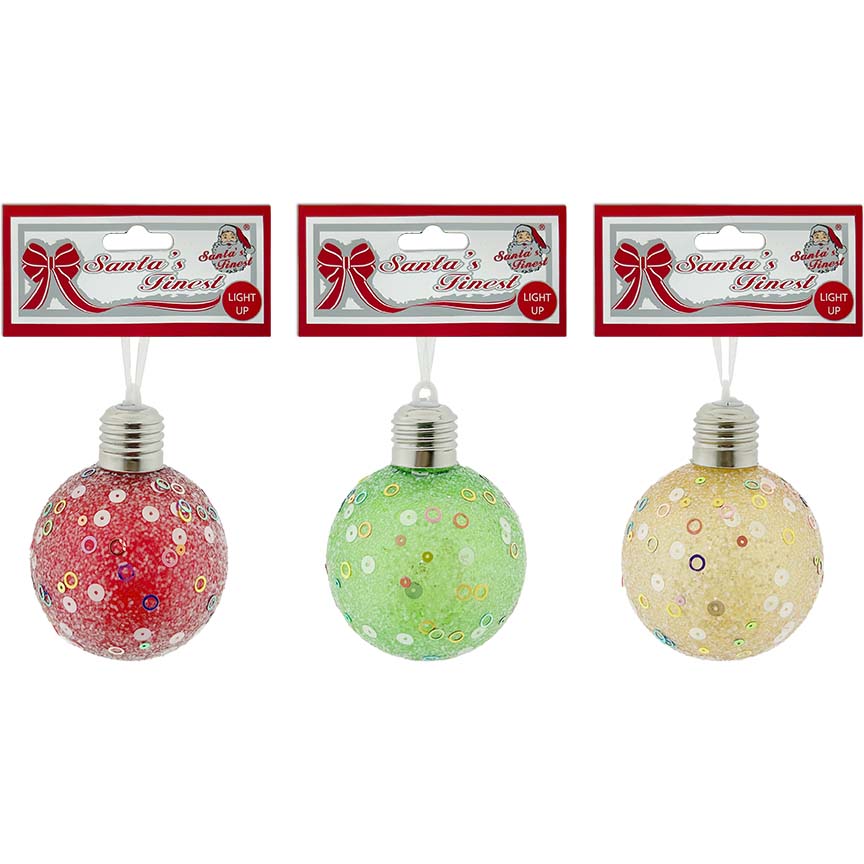 BALL SEQUINS 8CM 3ASTD COL LIGHT UP