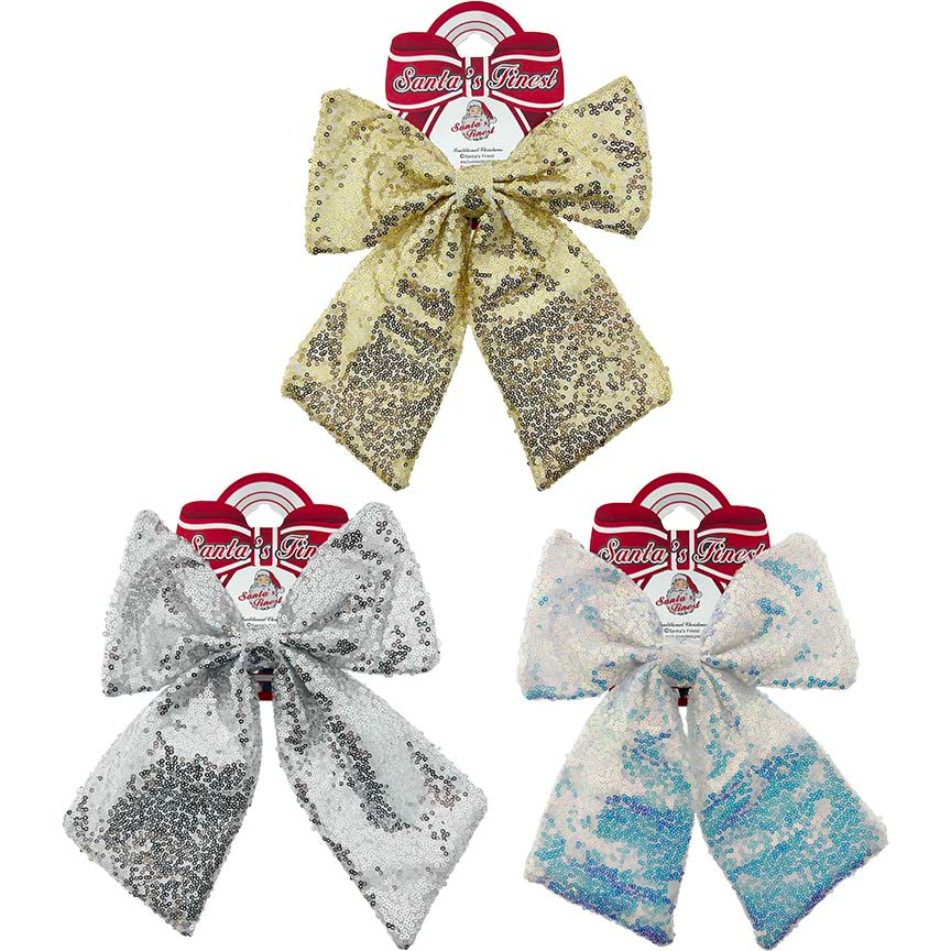 BOW RIBBON SEQUIN 29CM 1PC 3ASTD