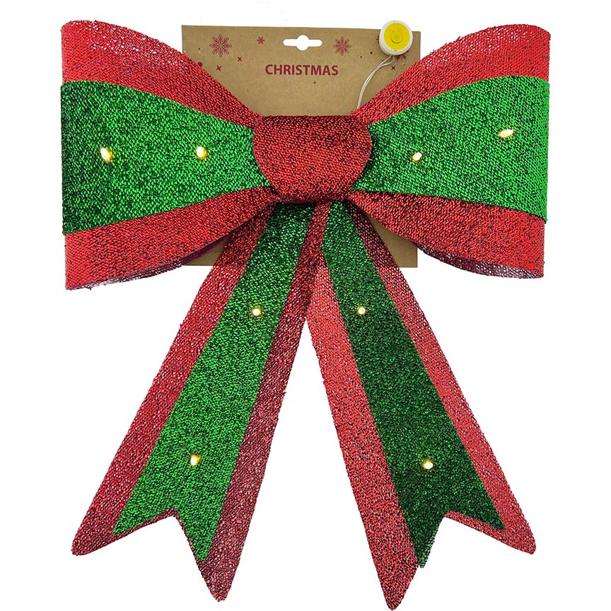 BOW RED&GREEN 33x46CM LIGHT UP