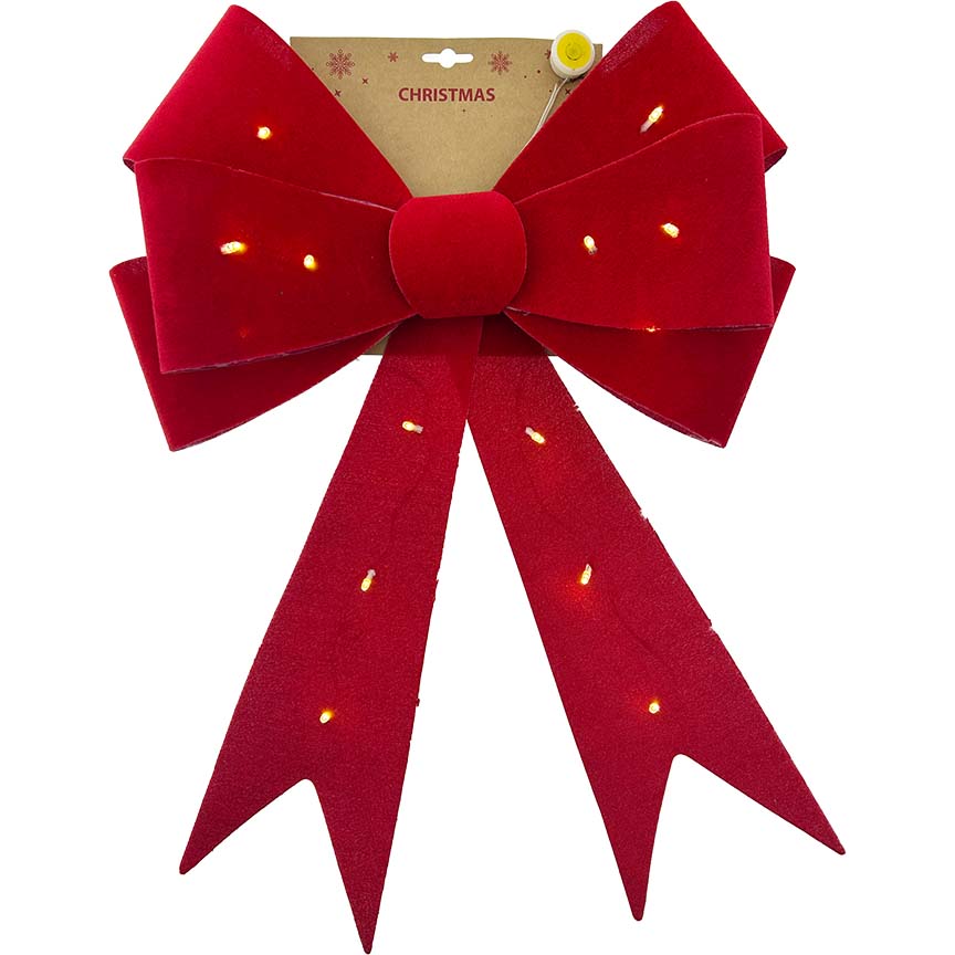 BOW DBL VELVET RED 41x56CM LIGHT UP