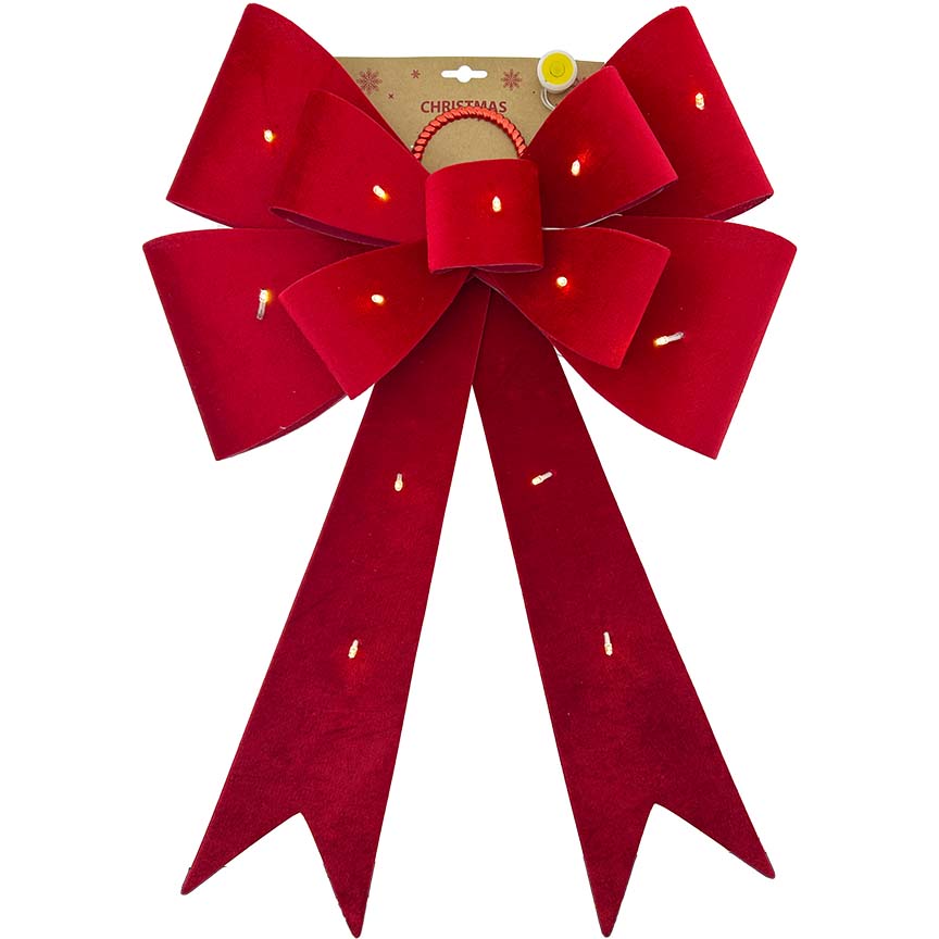 BOW DBL VELVET RED 40x58CM LIGHT UP