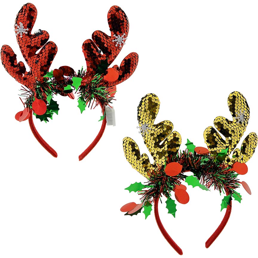 HEADBAND ANTLERS SEQUIN W/ LIGHT UP