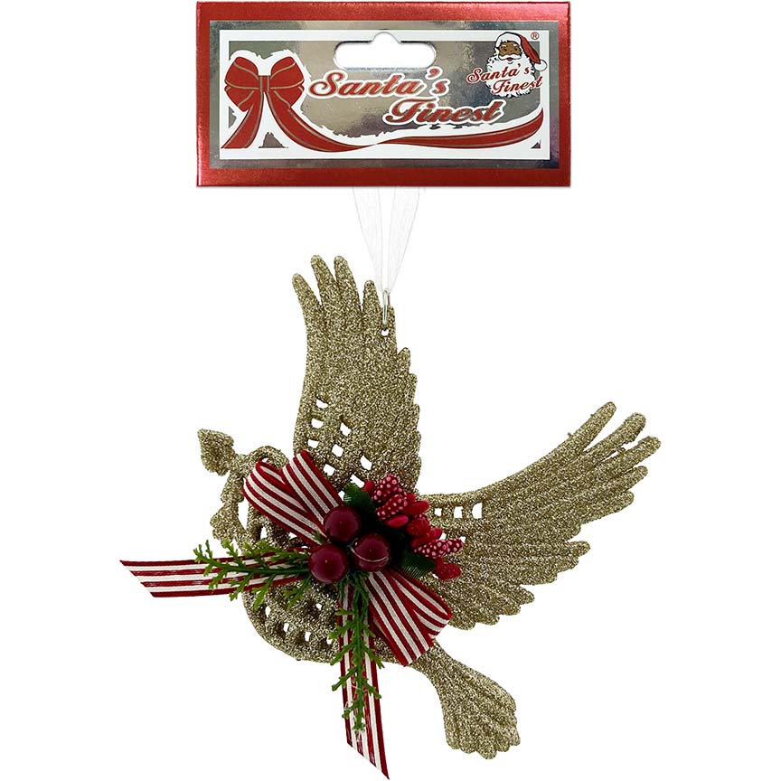 BIRD W/ BOW 13CM 1PC GLD