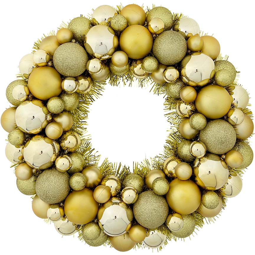 BALL TINSEL WREATH GLD 50CM