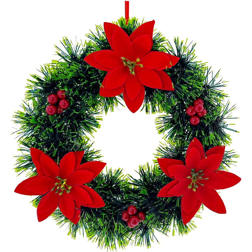 WREATH 26CM W/ 3 POINSETTIA