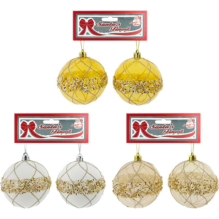 BALL CLEAR W/ SWIRLS 2PC 8CM GLD