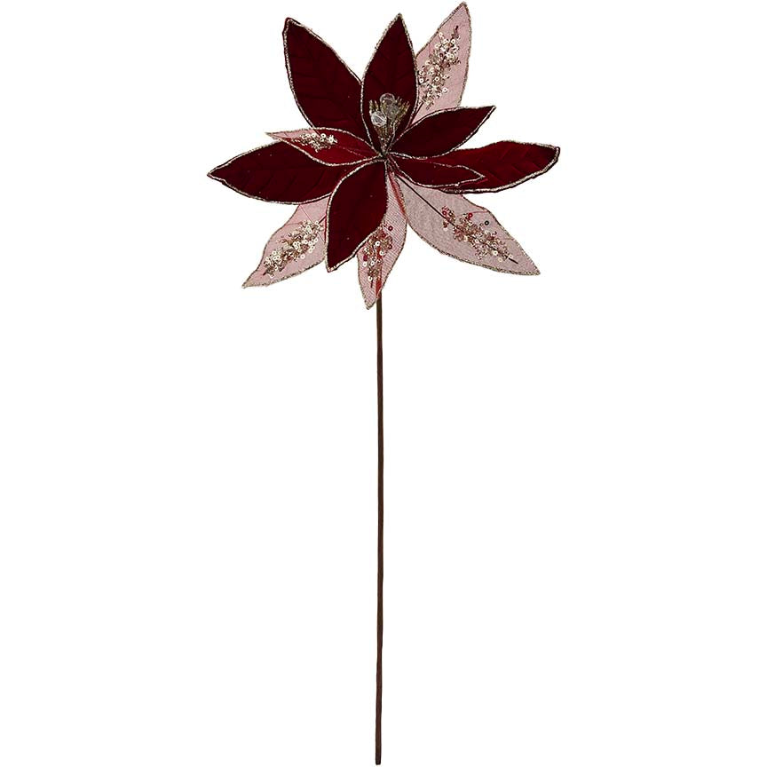 POINSETTIA STEM RED W/ SEQUIN 30CM