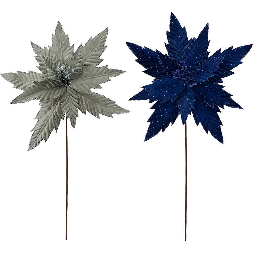 POINSETTIA STEM 46CM BLUE/SILVER