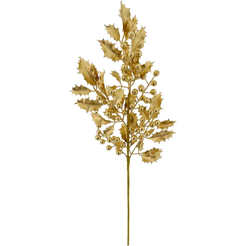 BERRY BRANCH LEAF METALLIC GOLD 70CM