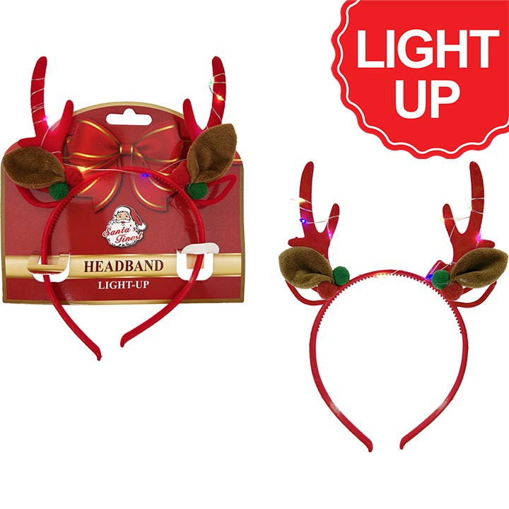 HEADBAND REINDEER RED VLVT 10 LIGHT UP
