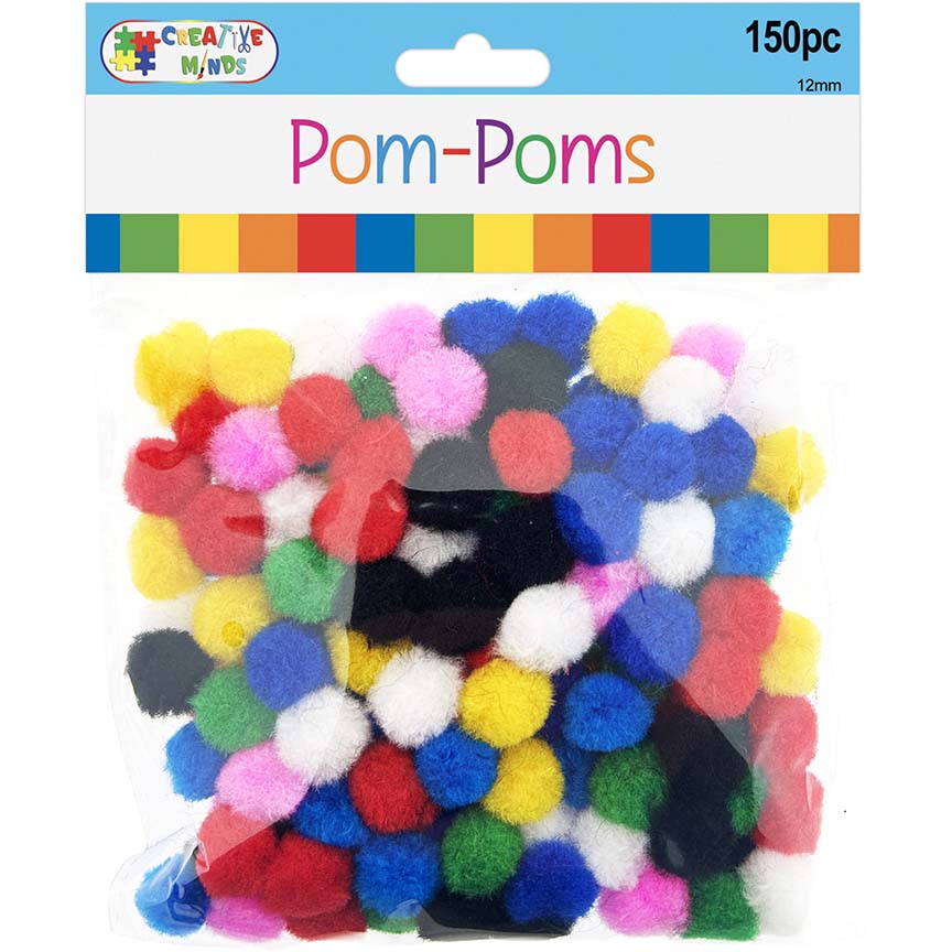 POM-POM MIXED COLORS 12MM 150PC