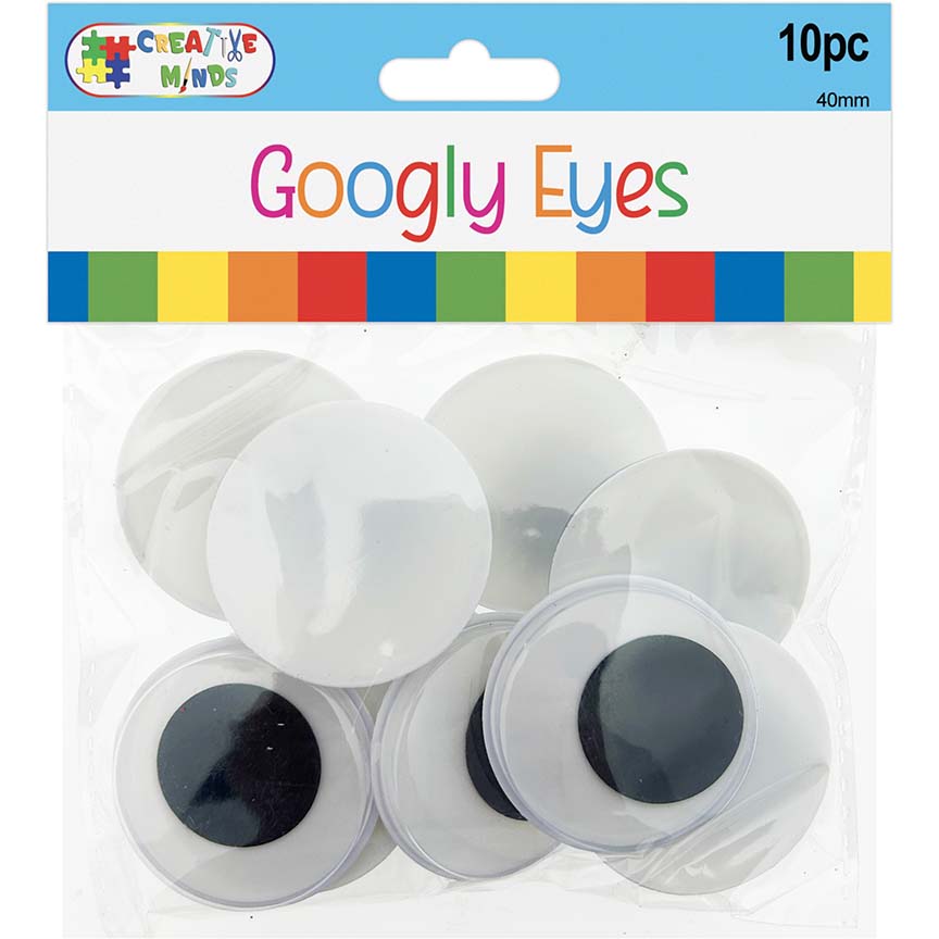 GOOGLY EYES; ROUND 40MM 10CT