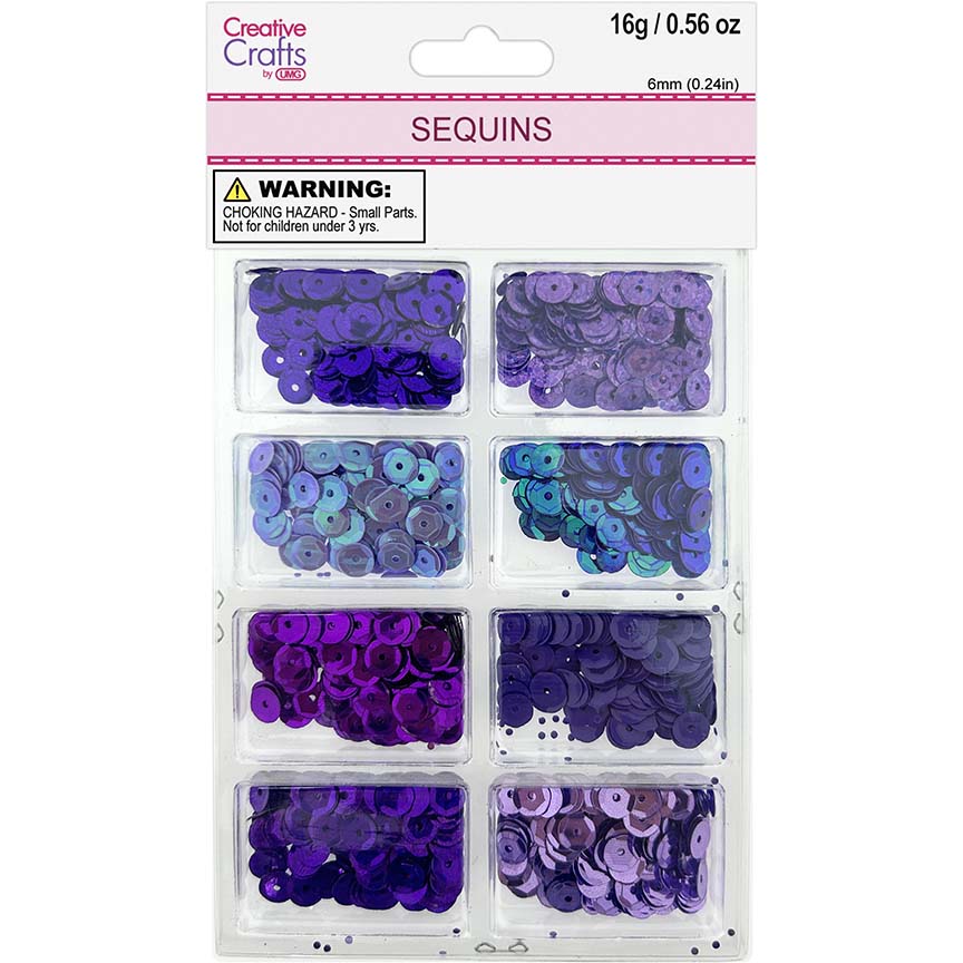 SEQUIN 6MM 8COL 16G PURPLE GRAD COMP