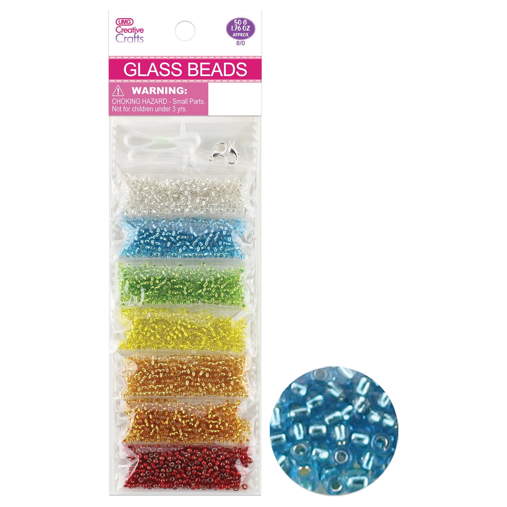 GLASS BEADS ROUND 8/0 SILVERLINED W/ CORD SER1