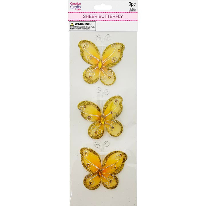 BUTTERFLY EMBELISHMENT 7.5CM 3PC GOLD