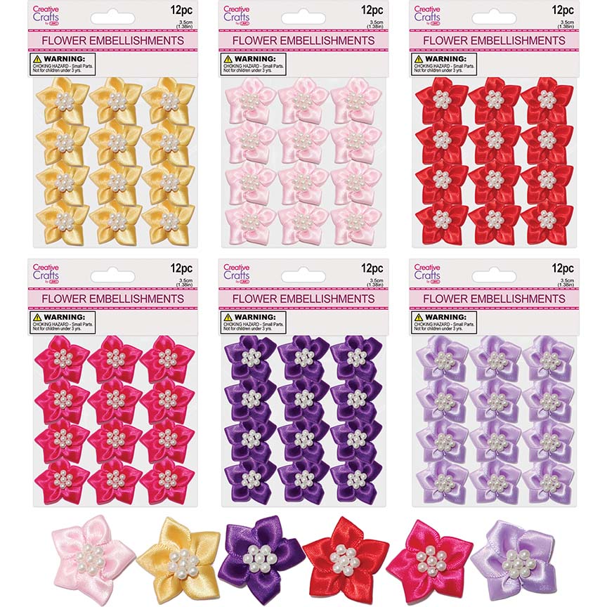 FLOWER EMBELLISHMENT 12PC ASSTD