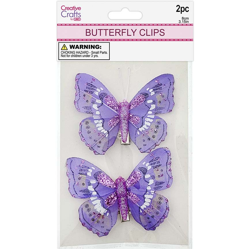 BUTTERFLY CLIP EMB PURPLE 2PC 8CM