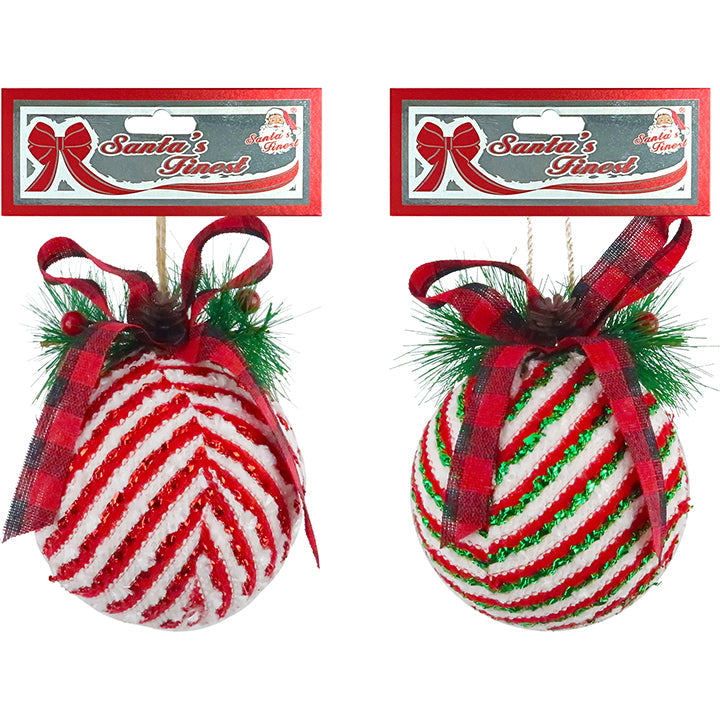 BALL STRIPES W/ BOW&PINE DECOR 2ASSTD 1PC
