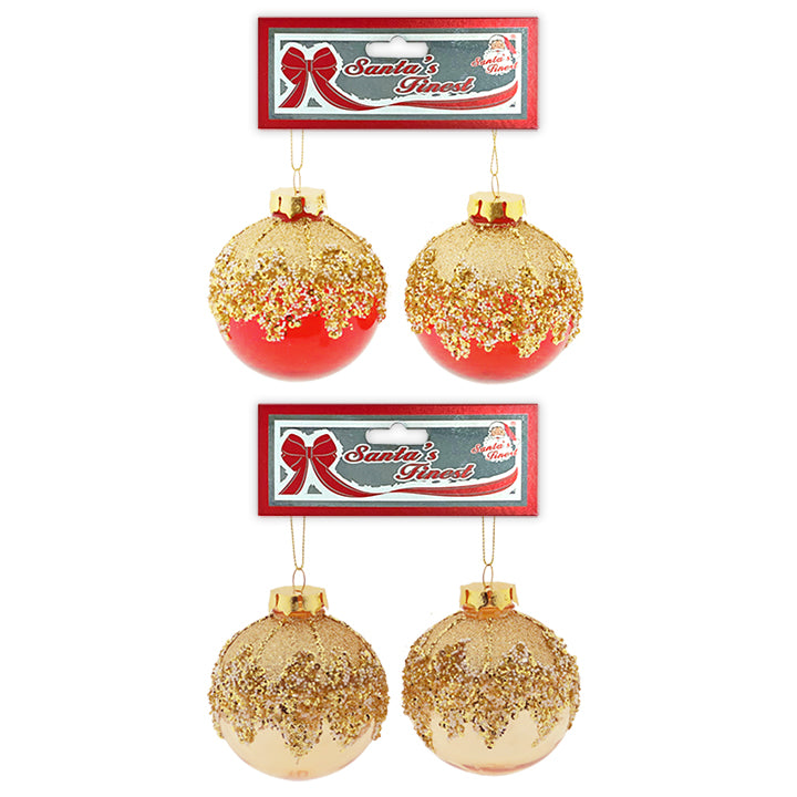 BALL GLITTER SEQUINS RED<GOLD 8CM 2PC