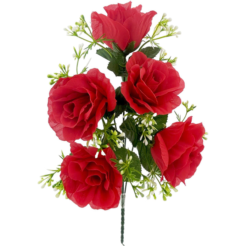 ROSE BOUQUET SHORT STEM 5 BRANCH RED