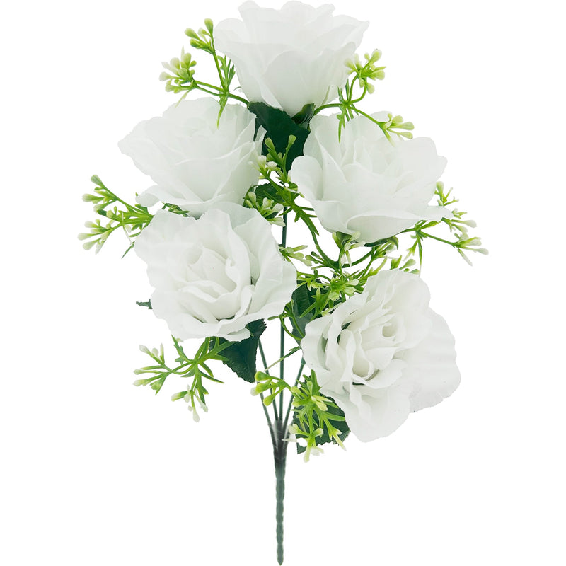 ROSE BOUQUET SHORT STEM 5 BR WHITE