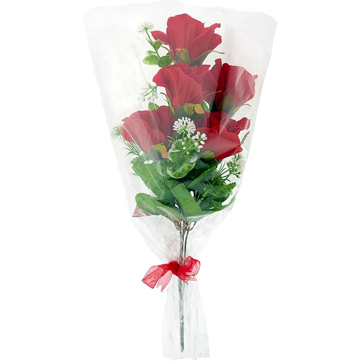 ROSE BOUQUET VELVET 5-BRANCH WRAP 16.5IN