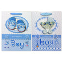 GIFT BAG BABY BOY SHOES/STROLLER; 3D GLITTER 2ASSTD SM
