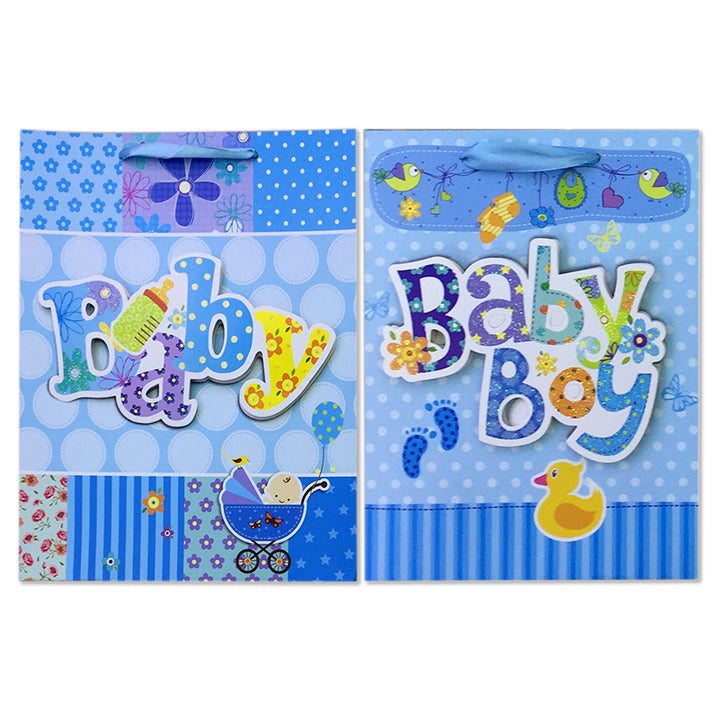 GIFT BAG BABY BOY; 3D GLITTER 2ASSTD SM 6140S