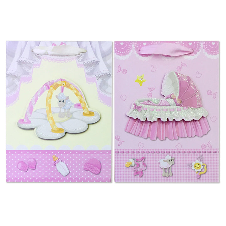 GIFT BAG BABY GIRL; 3D GLITTER 2ASSTD LG 6152S