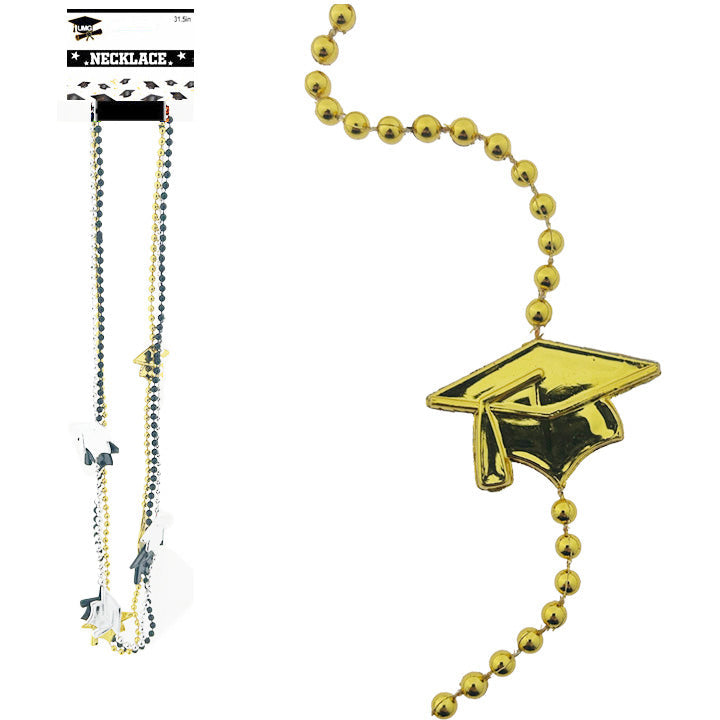 BEADED NECKLACE  W/ PENDANT BLACK/GOLD 3PC 0.2x31.5in (0.5x80cm)