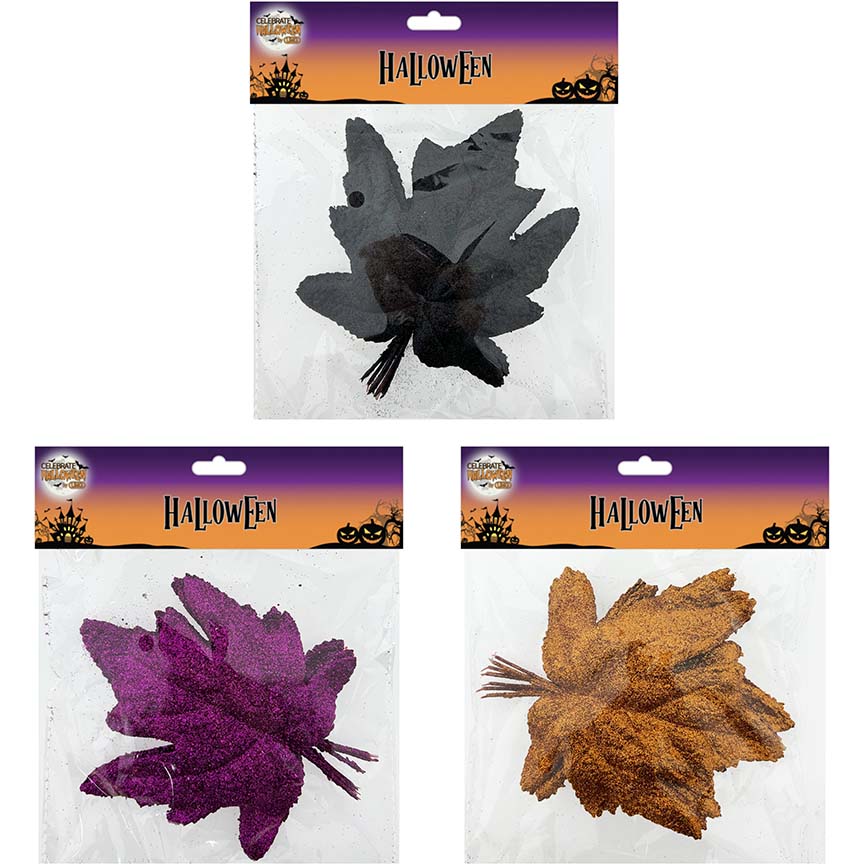 MAPLE LEAVES GLTR 16CM 3COL ASSTD