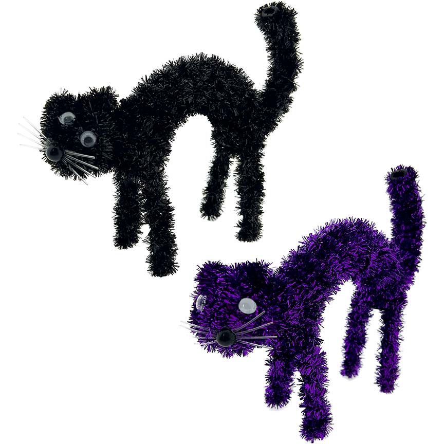 TINSEL CAT HN 18x15CM 2COL ASSTD