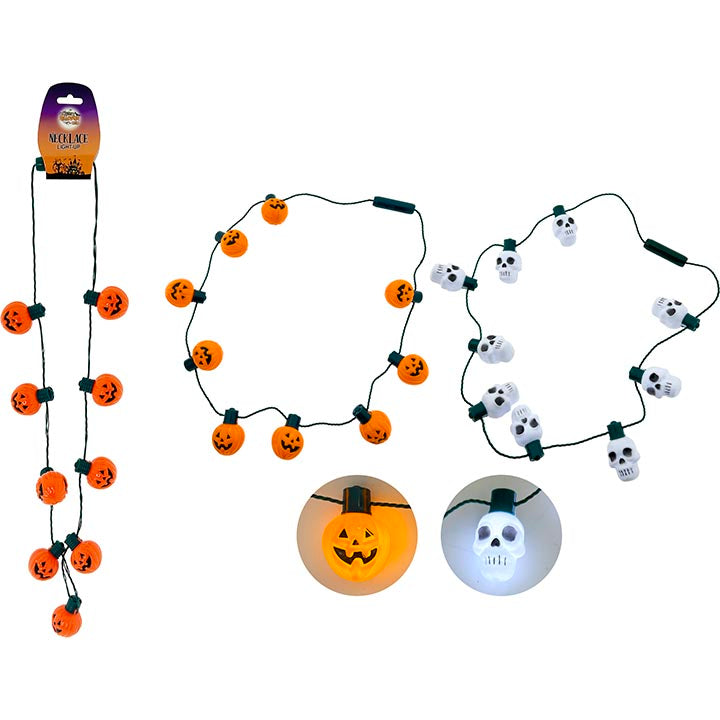 NECKLACE PUMPKIN/SKULL 2ASTD LIGHT UP