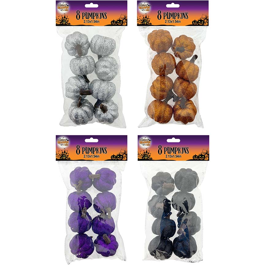 PUMPKIN GLITTER DECOR 8PC 5.4x3.9CM 4ASTD