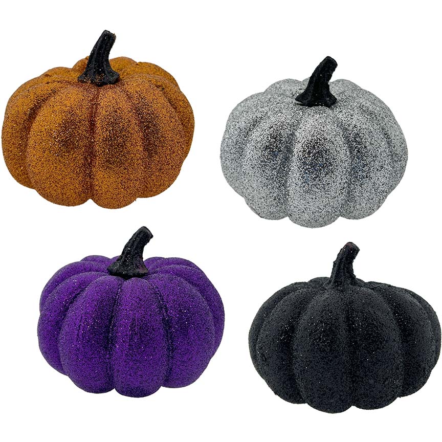 PUMPKIN GLITTER DECOR 11x6CM 4ASTD