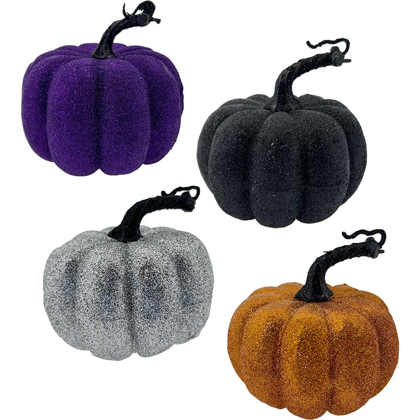 PUMPKIN GLITTER DECOR 13x9CM 4ASTD