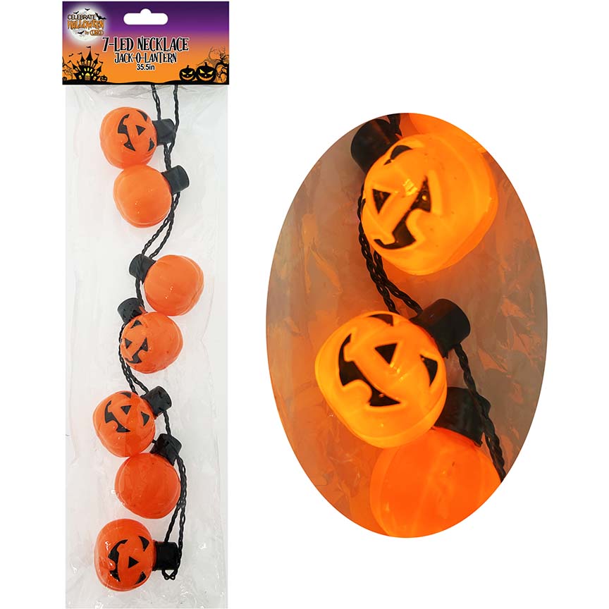 NECKLACE PUMPKIN 35.5IN 7 LED LIGHT UP